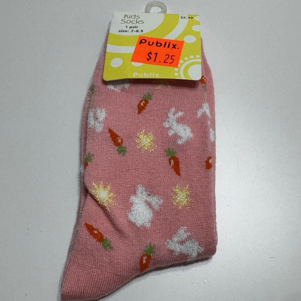 Lot 7 Easter Novelty Chick Print Crew Long Socks Various Sz 7-11 Egg Fun